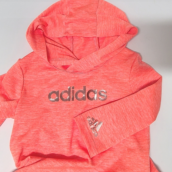 Adidas Heathered Neon Coral Orange Long Sleeve Ruffle Hem Hoodie Tunic 9mo - Picture 4 of 9